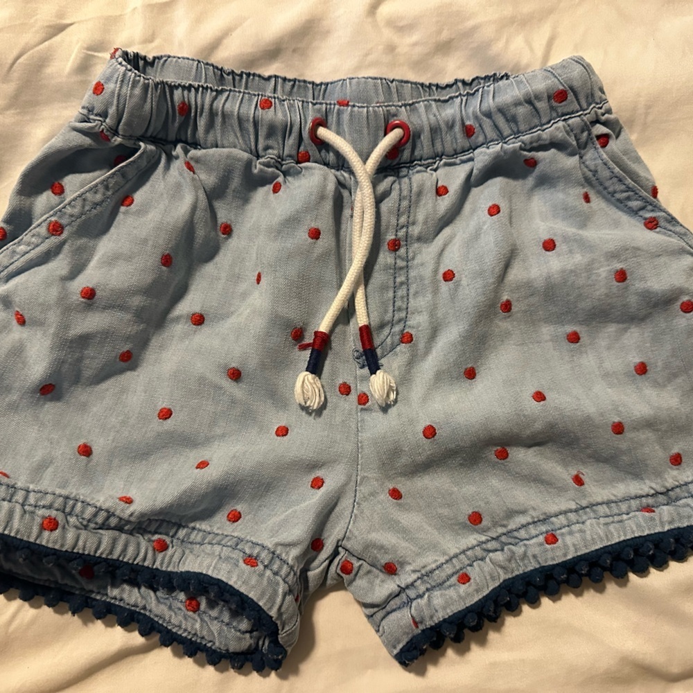 Matilda Jane Cameron Chambray Soft Denim Shorts Red Polka Dot Girl’s Size 6